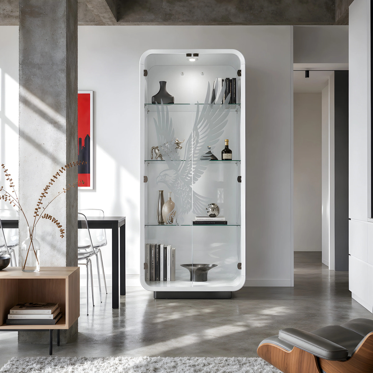 5-Tier Glass Display Cabinet with LED Light