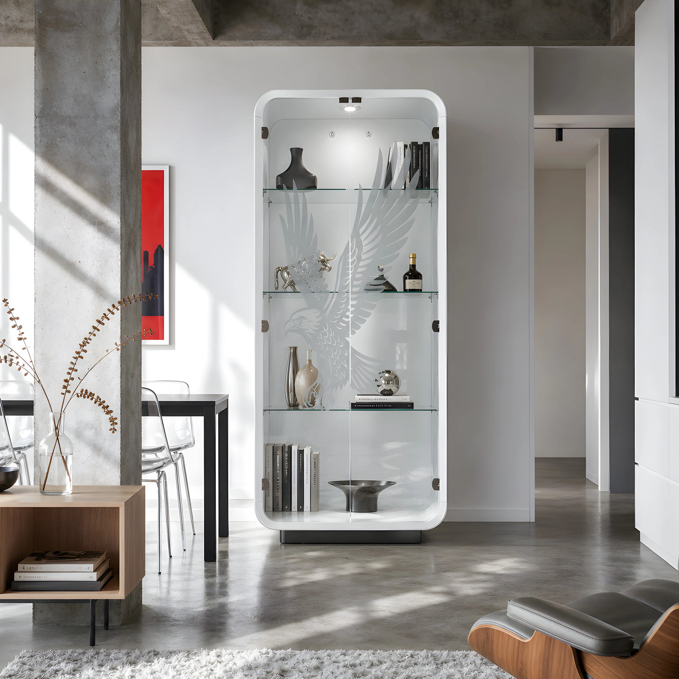 5-Tier Glass Display Cabinet with LED Light