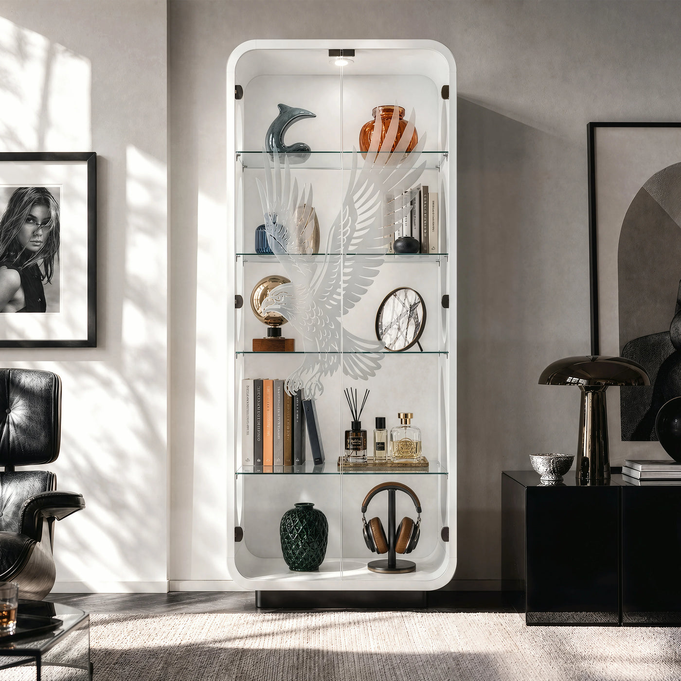 5-Tier Glass Display Cabinet with LED Light