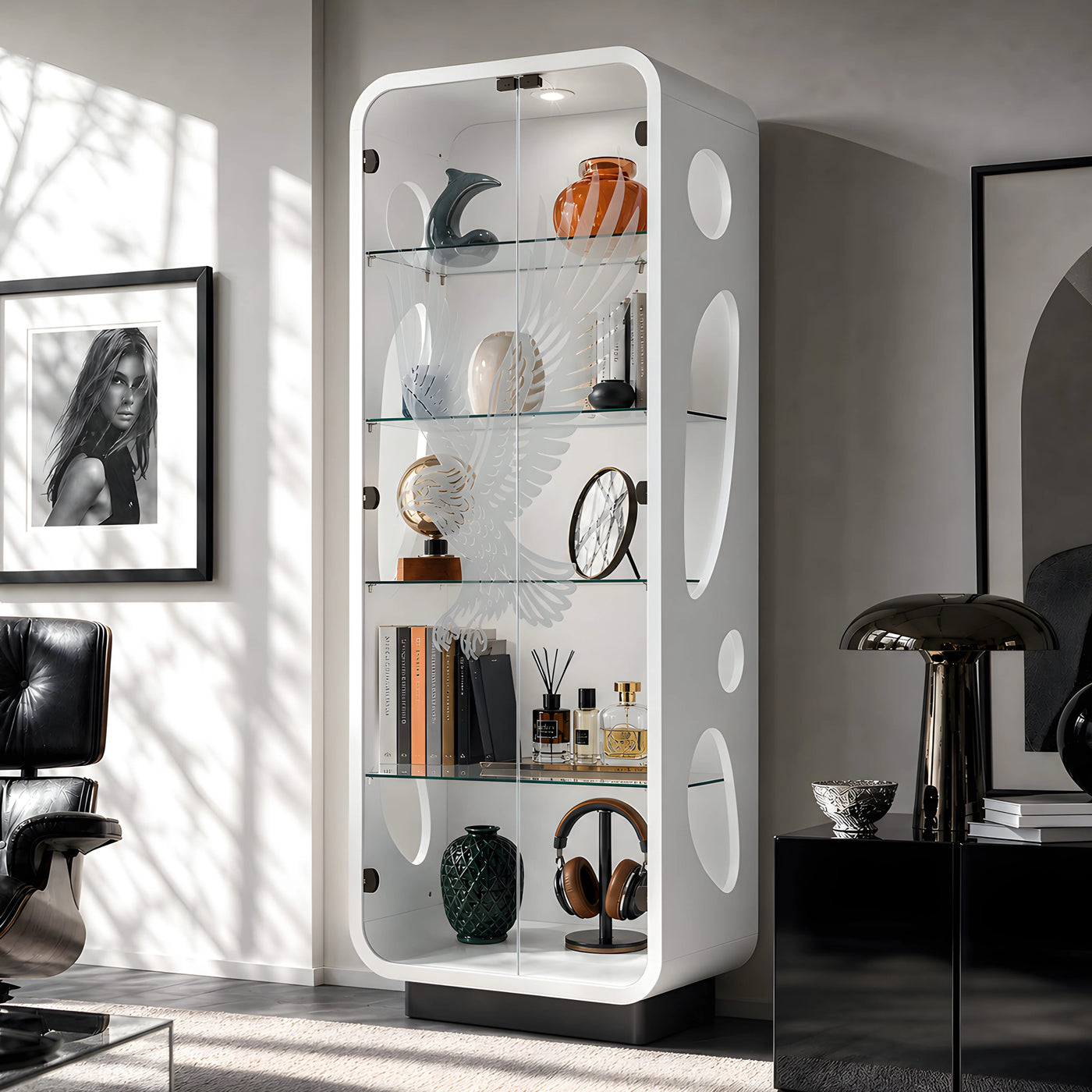 5-Tier Glass Display Cabinet with LED Light