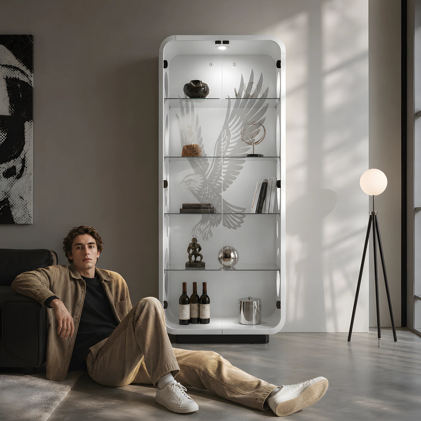 5-Tier Glass Display Cabinet with LED Light
