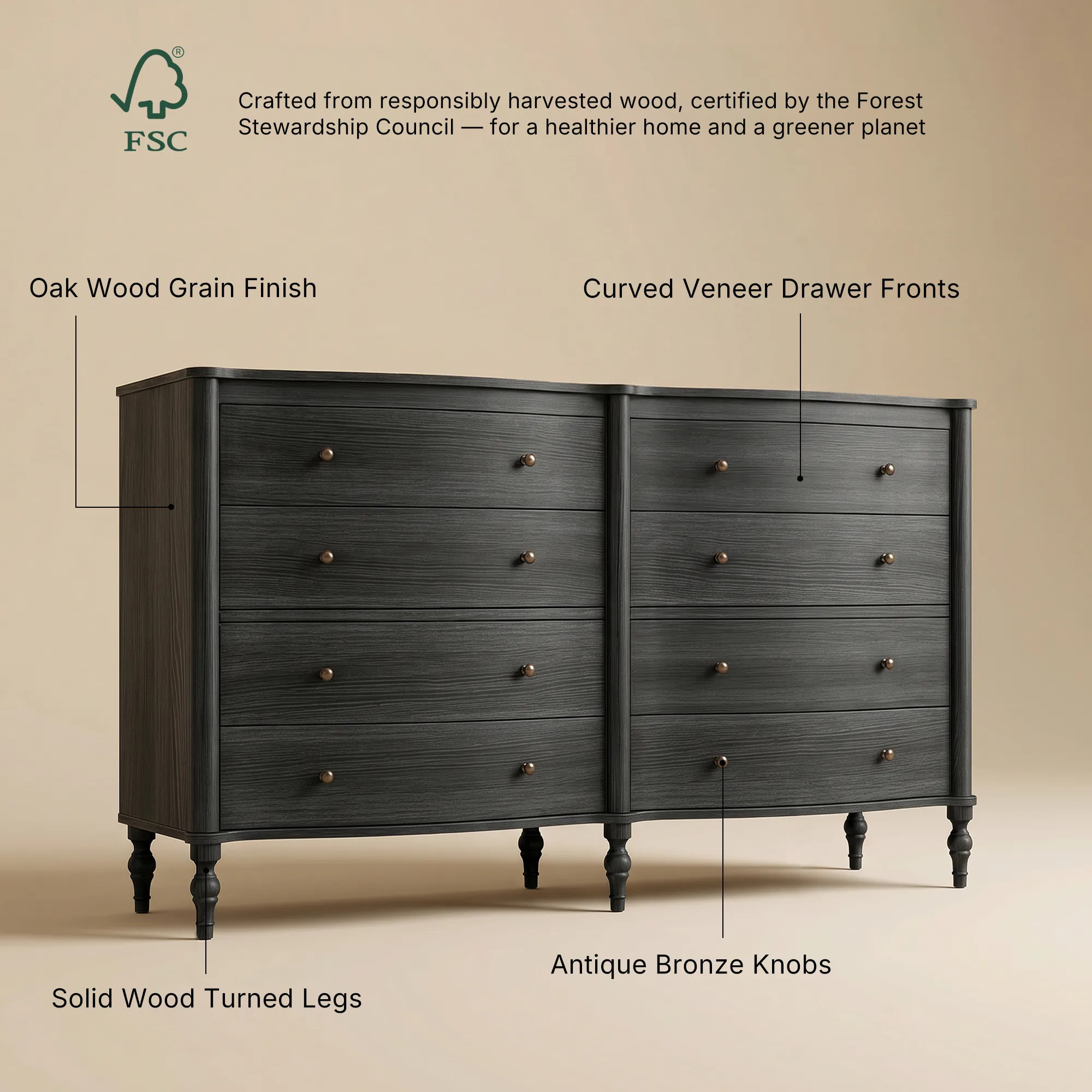 Curva 8-Drawer Double Dresser-Black