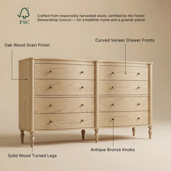Curva 8-Drawer Double Dresser-Natural