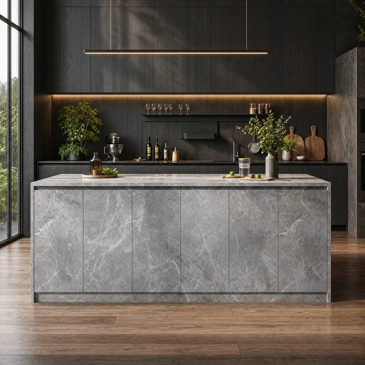 6-Door Kitchen Island with Storage and Seating Space