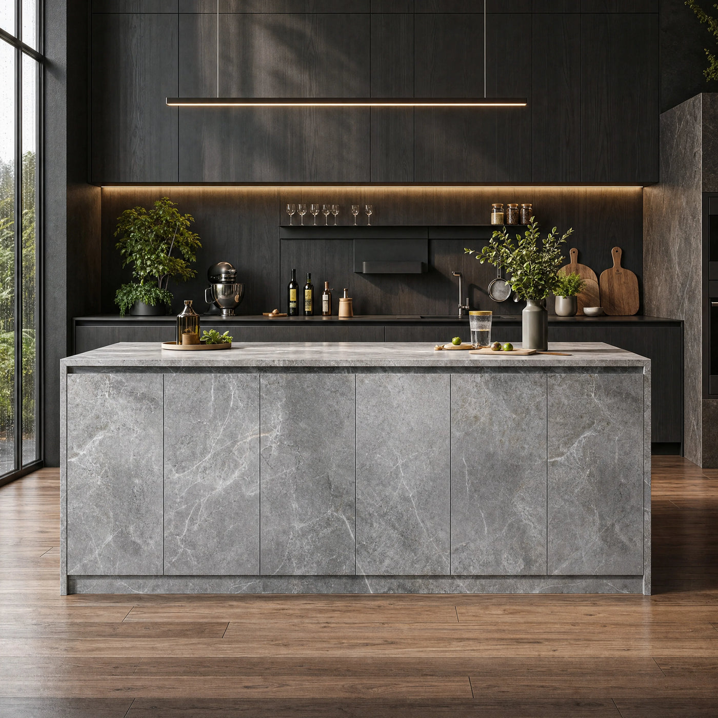 6-Door Kitchen Island with Storage and Seating Space