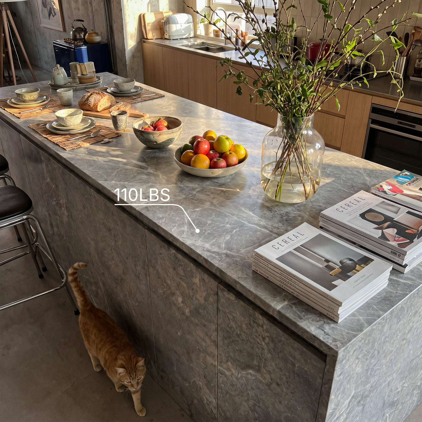 6-Door Kitchen Island with Storage and Seating Space