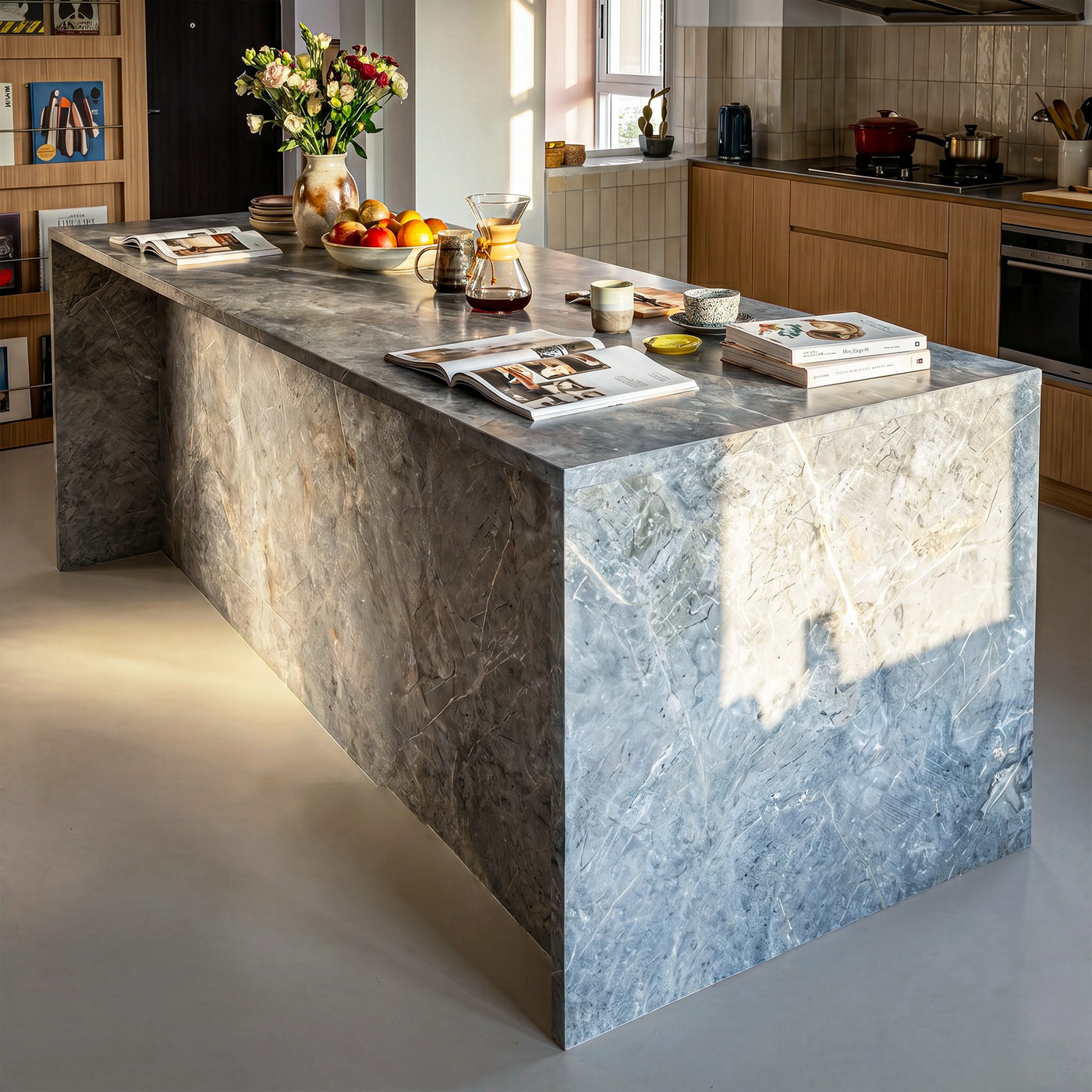 6-Door Kitchen Island with Storage and Seating Space