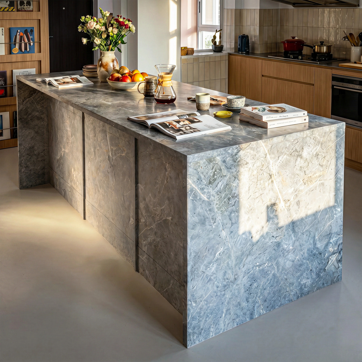 6-Door Kitchen Island with Storage and Seating Space