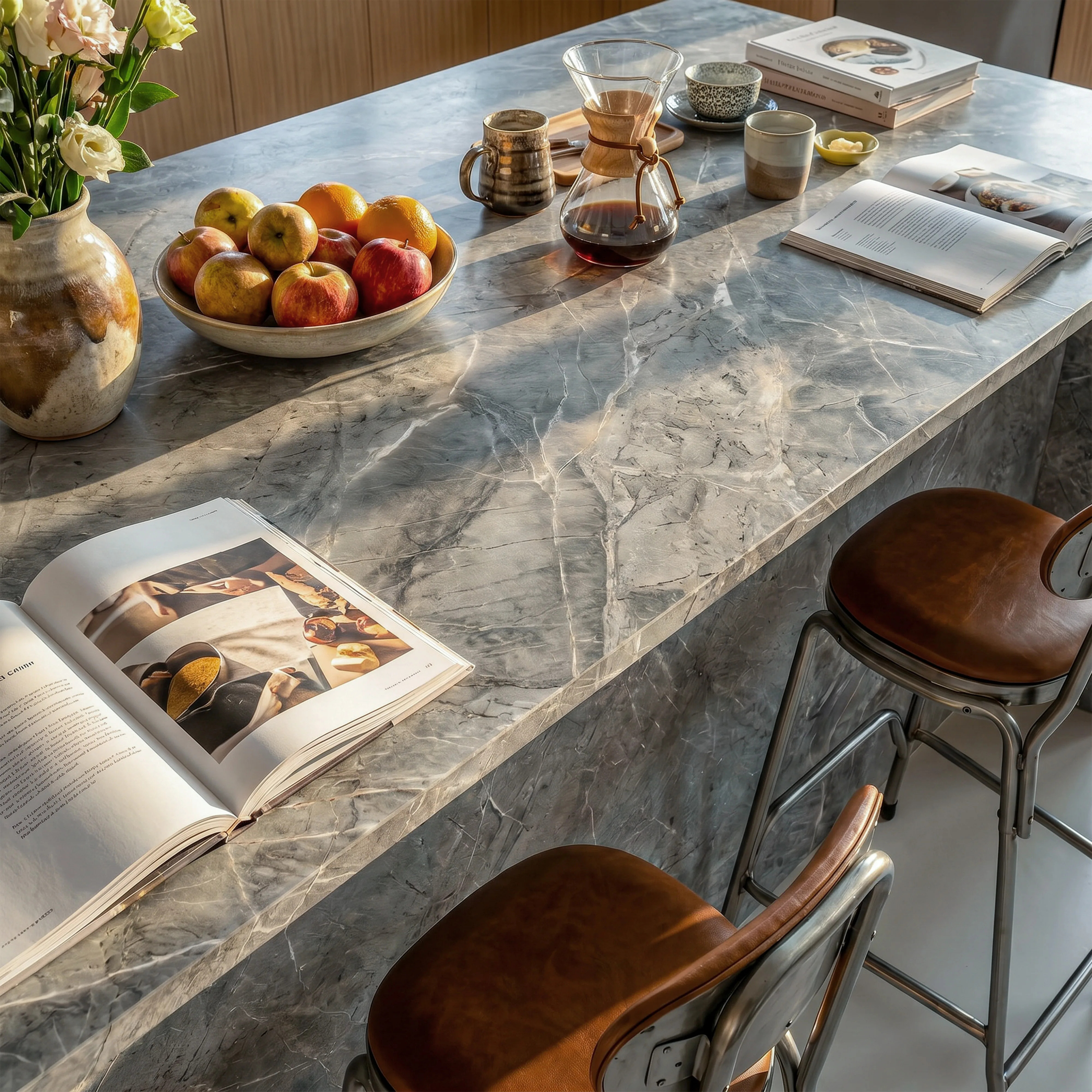 6-Door Kitchen Island with Storage and Seating Space