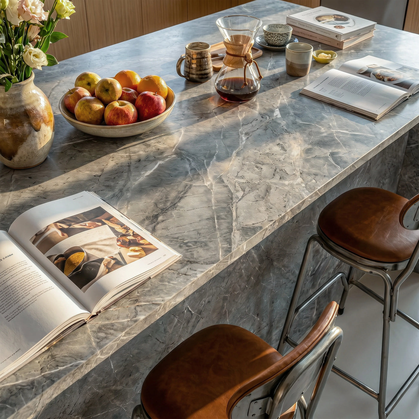 6-Door Kitchen Island with Storage and Seating Space
