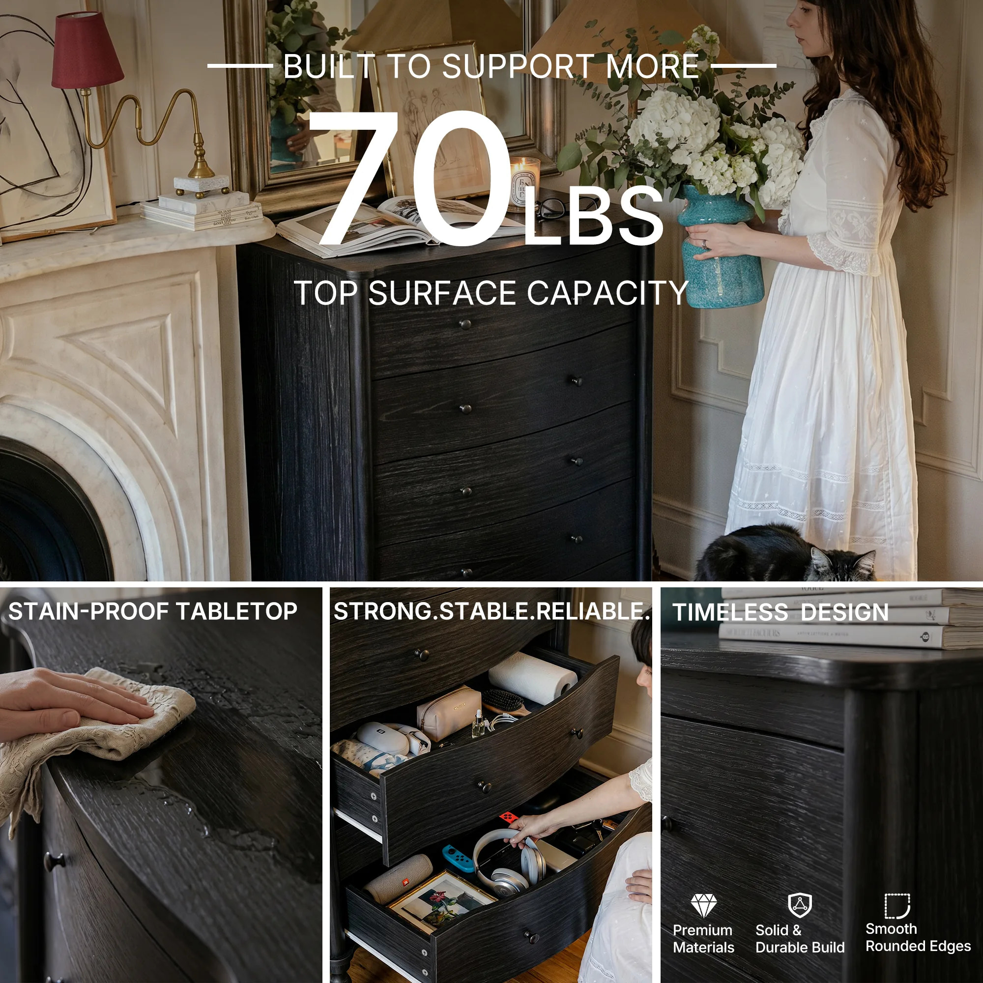 Curva 5-Drawer Chest-Black