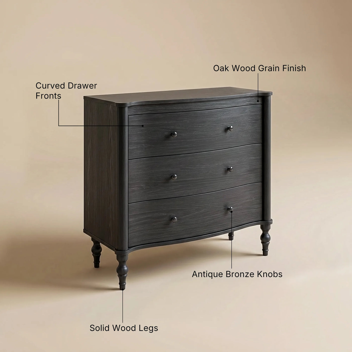 Curva 3-Drawer Nightstand-Black