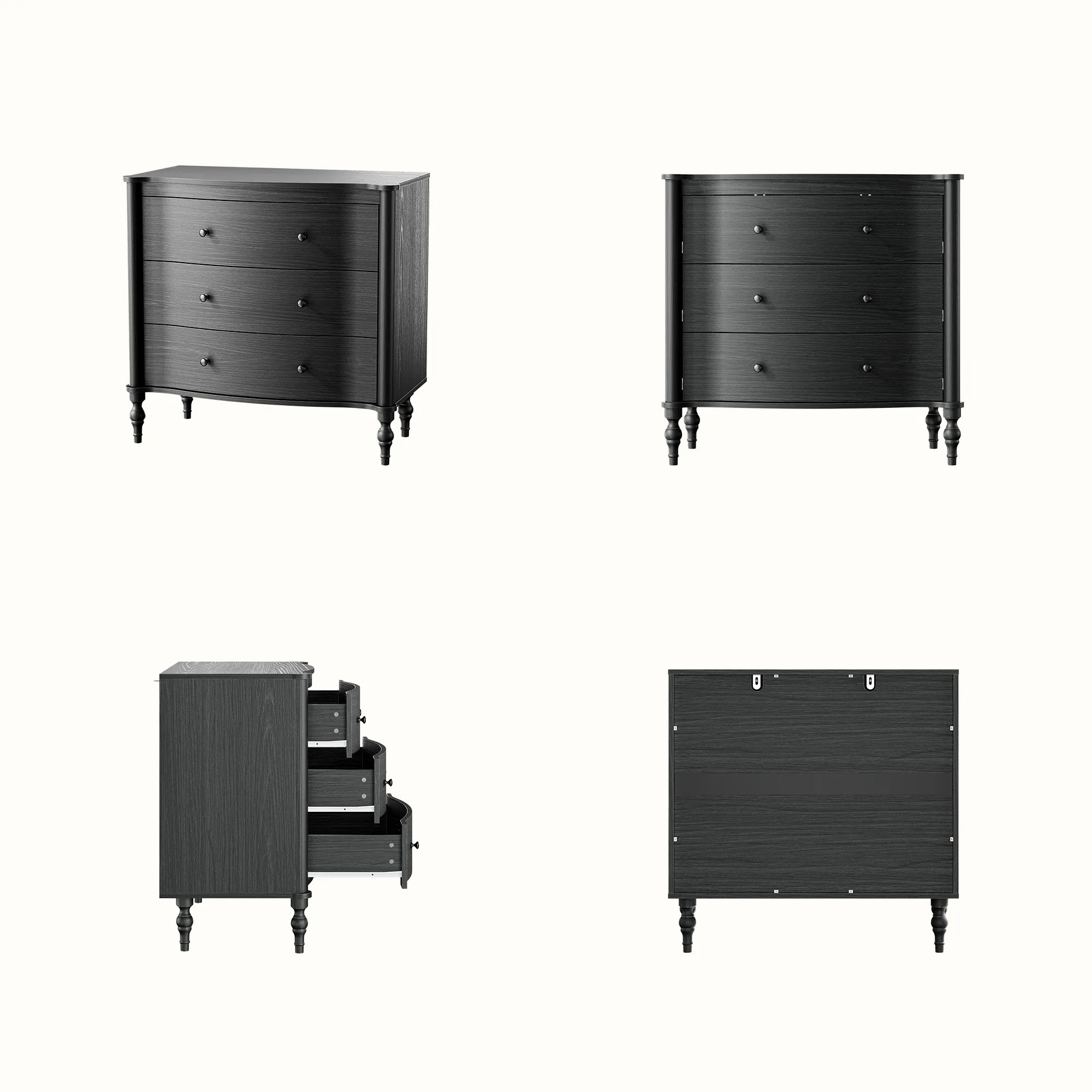 Curva 3-Drawer Nightstand-Black