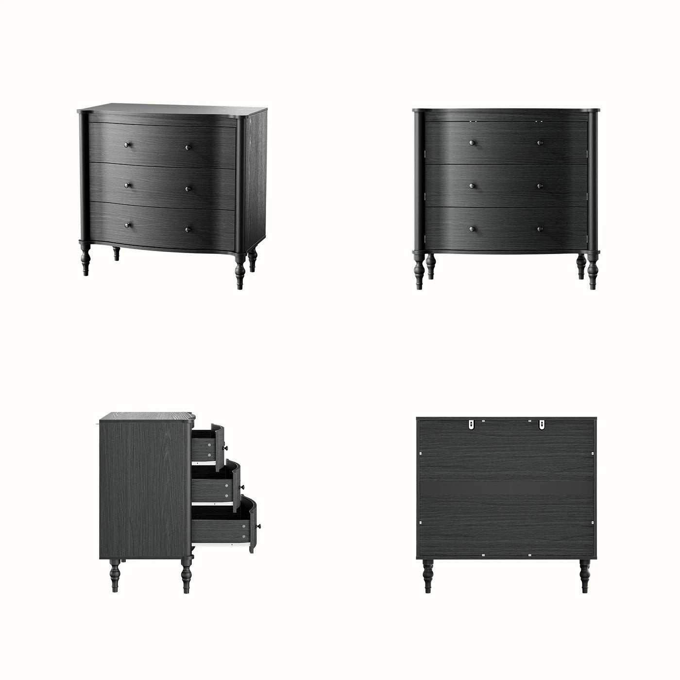 Curva 3-Drawer Nightstand-Black