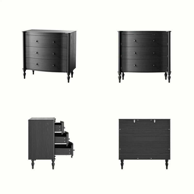 Curva 3-Drawer Nightstand-Black