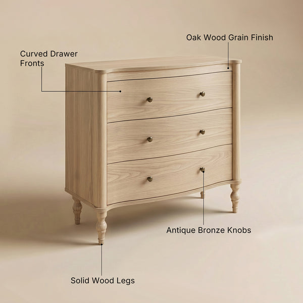 Curva 3-Drawer Nightstand Set of 2-Natural