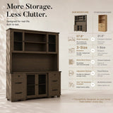 Wood Bookcase with Mesh Doors, Drawers and Open Shelving