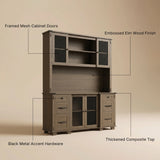 Wood Bookcase with Mesh Doors, Drawers and Open Shelving