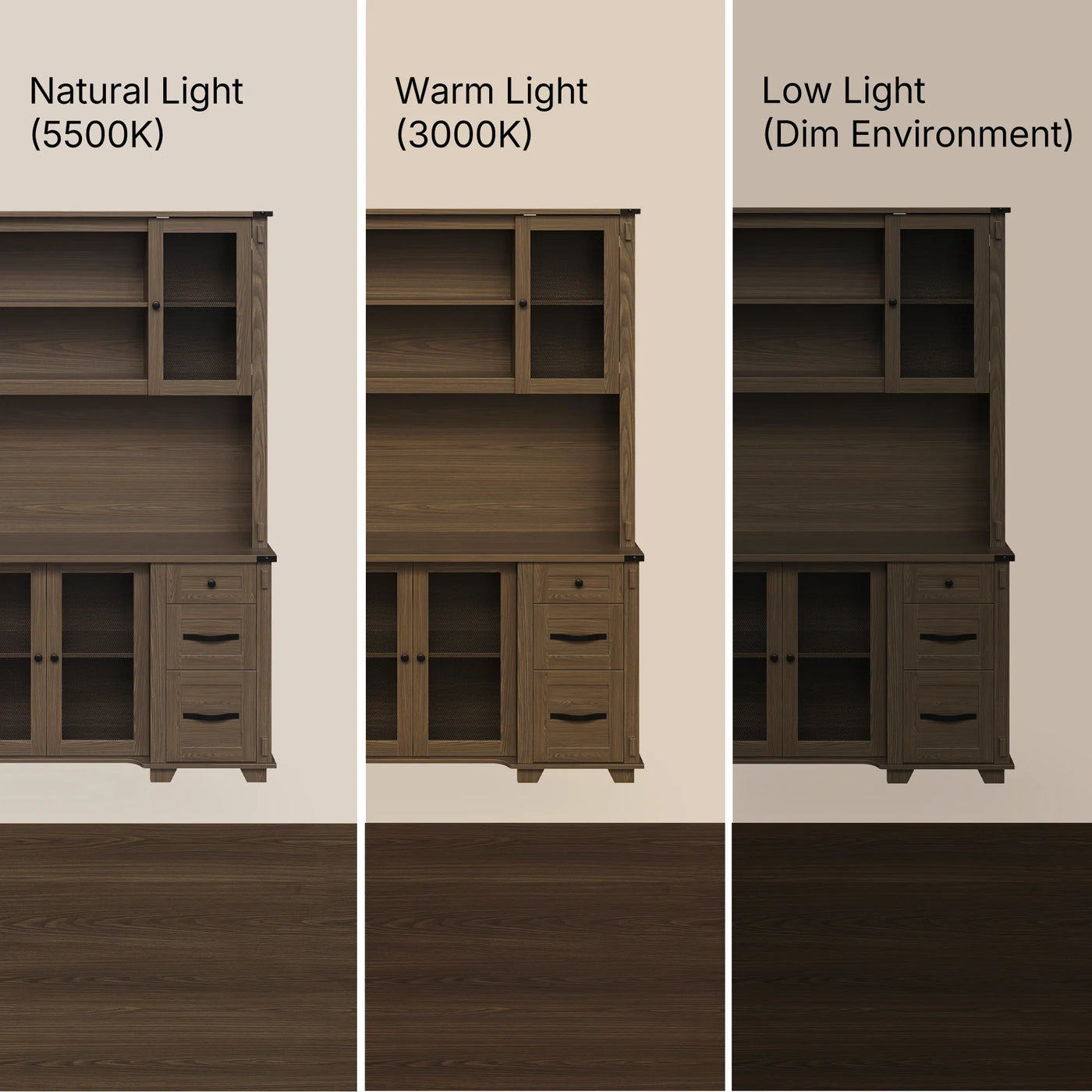 Wood Bookcase with Mesh Doors, Drawers and Open Shelving