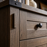 Wood Bookcase with Mesh Doors, Drawers and Open Shelving