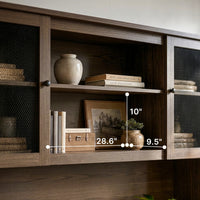 Wood Bookcase with Mesh Doors, Drawers and Open Shelving
