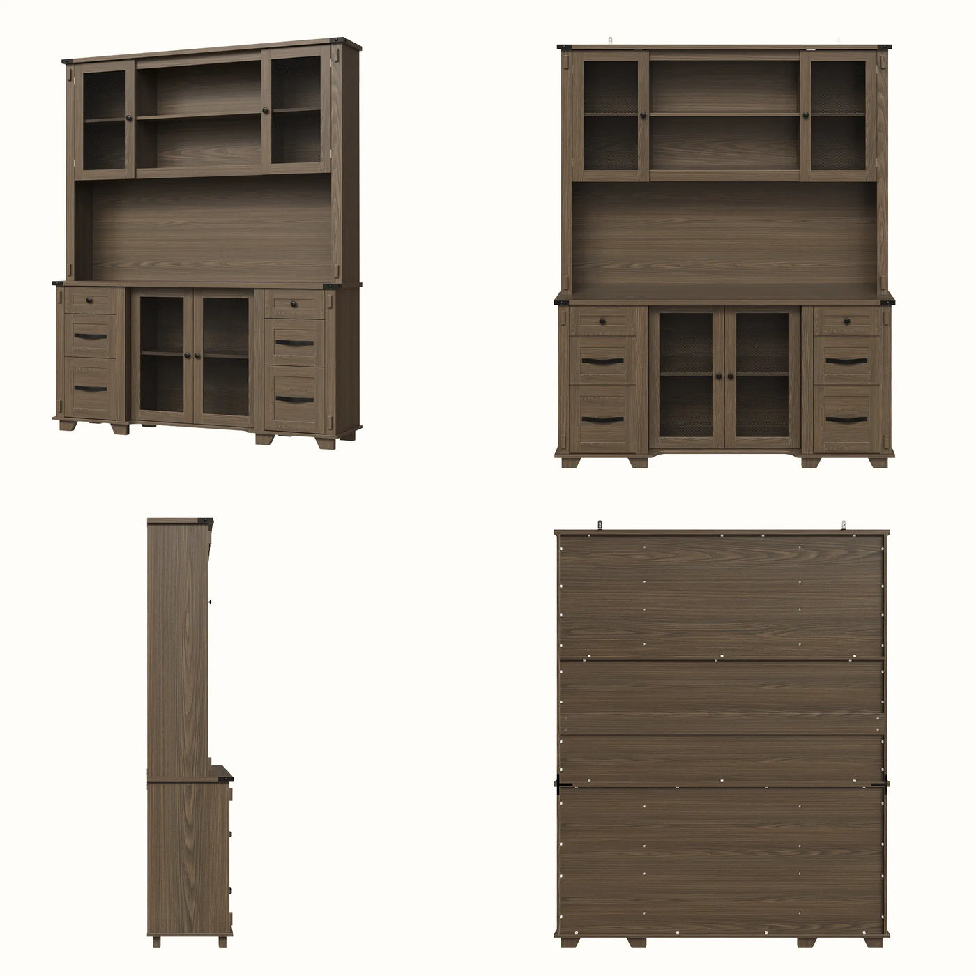 Wood Bookcase with Mesh Doors, Drawers and Open Shelving