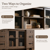 Wood Bookcase with Mesh Doors, Drawers and Open Shelving
