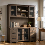 Wood Bookcase with Mesh Doors, Drawers and Open Shelving
