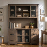 Wood Bookcase with Mesh Doors, Drawers and Open Shelving