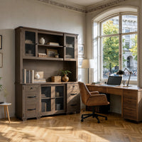 Wood Bookcase with Mesh Doors, Drawers and Open Shelving