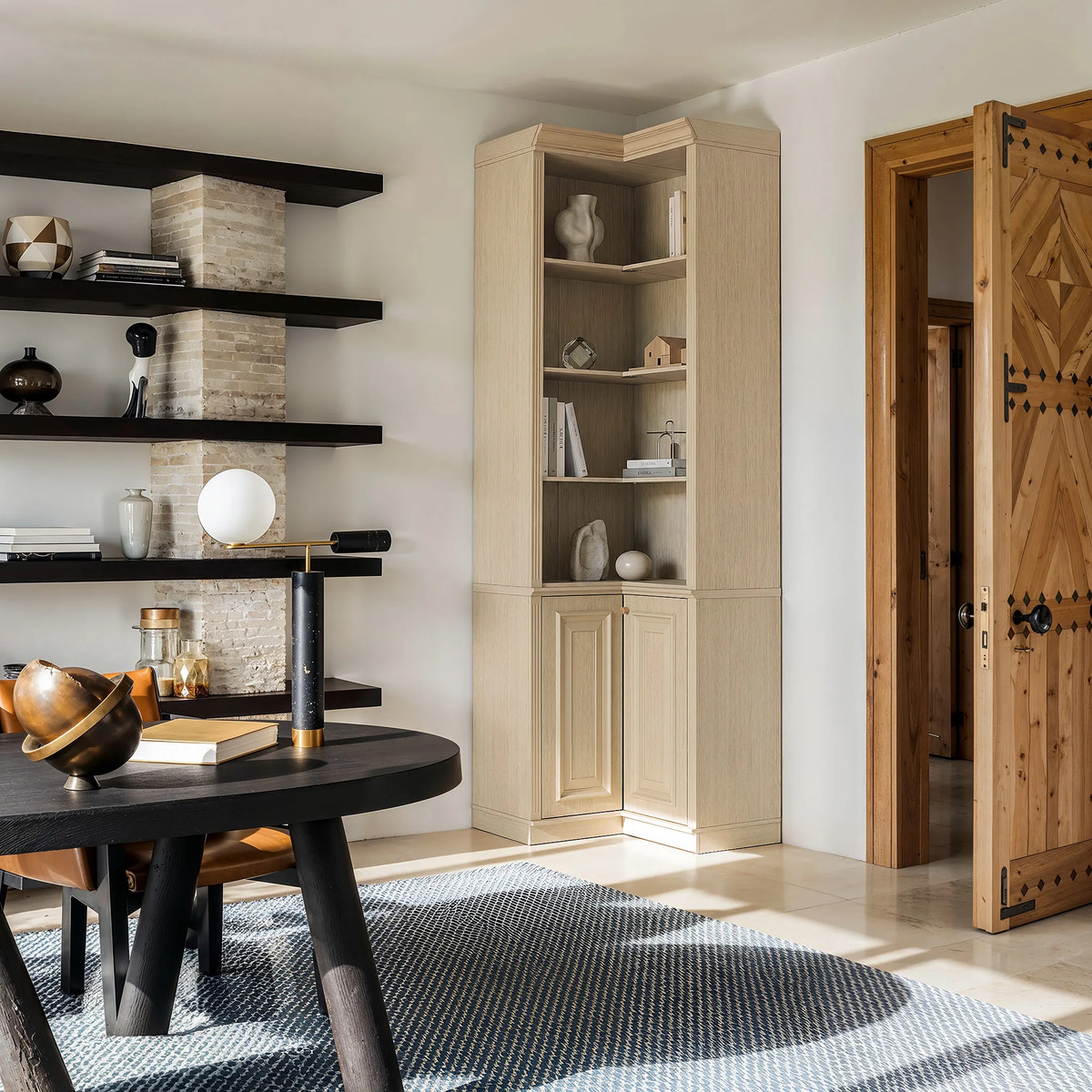 Tall Corner Cabinet with 4-Tier Open Shelves