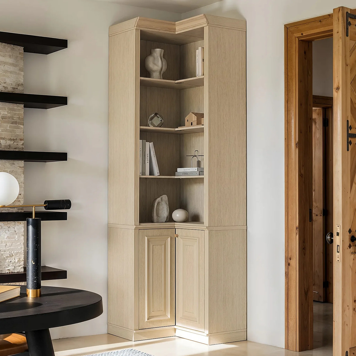 Tall Corner Cabinet with 4-Tier Open Shelves