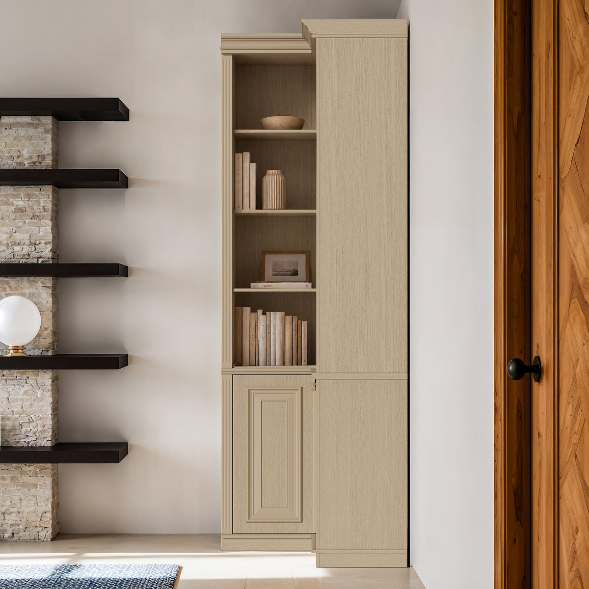 Tall Corner Cabinet with 4-Tier Open Shelves