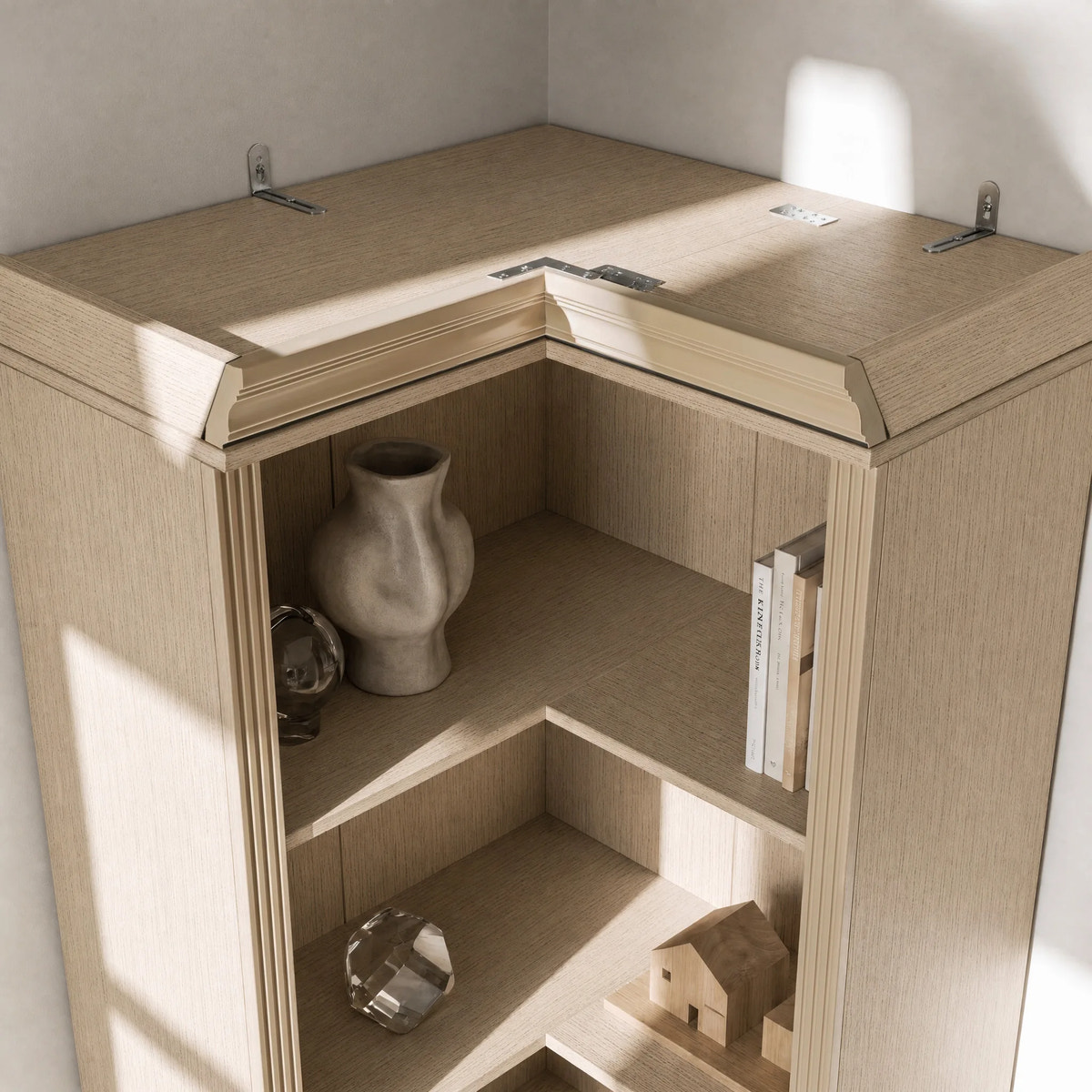 Tall Corner Cabinet with 4-Tier Open Shelves