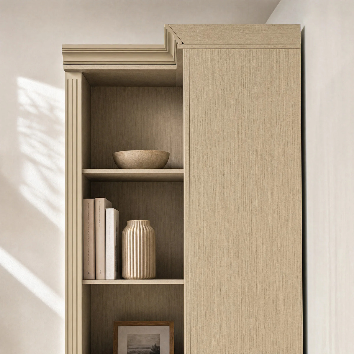 Tall Corner Cabinet with 4-Tier Open Shelves