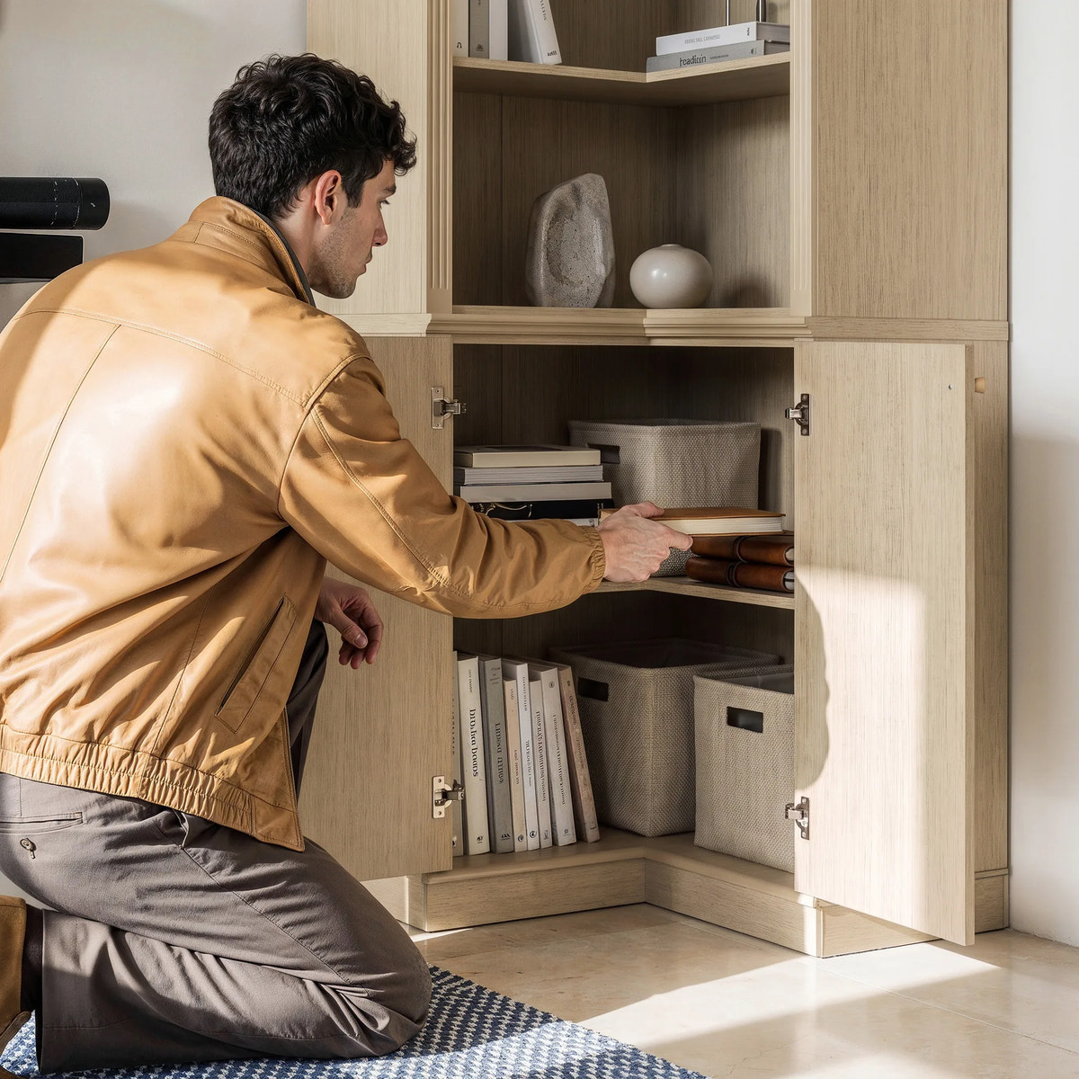 Tall Corner Cabinet with 4-Tier Open Shelves