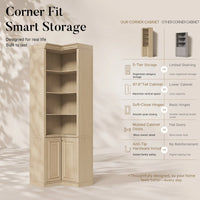 Tall Corner Cabinet with 4-Tier Open Shelves