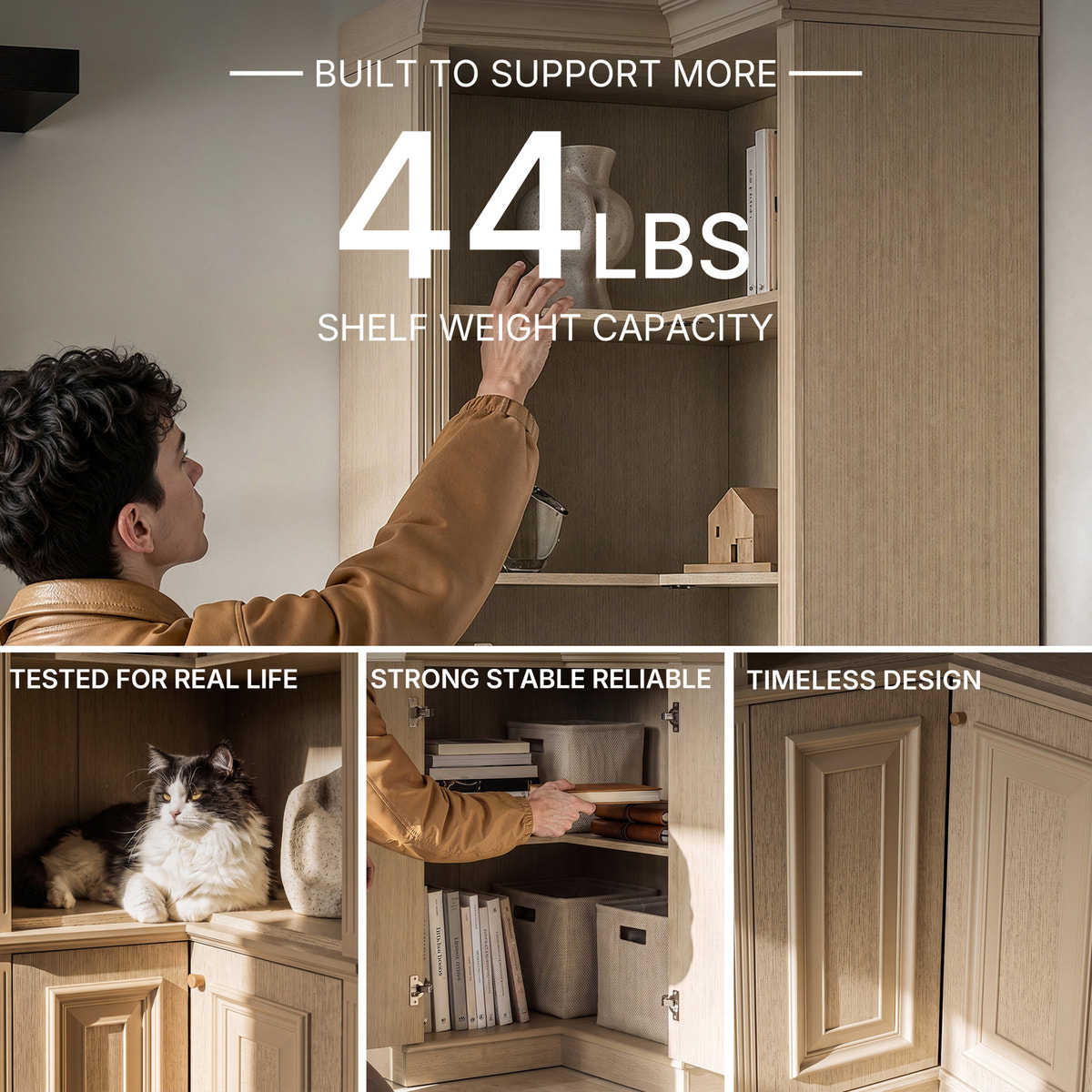 Tall Corner Cabinet with 4-Tier Open Shelves