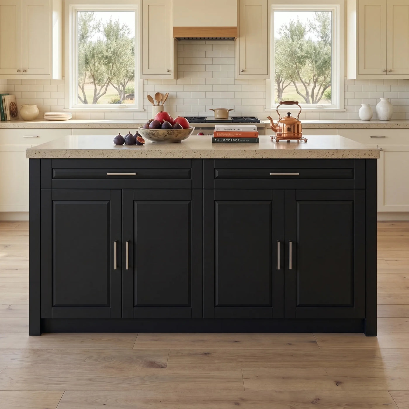 Modern Double-Sided Kitchen Island with Storage and Seating Space-Black