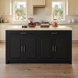Modern Double-Sided Kitchen Island with Storage and Seating Space-Black