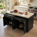 Modern Double-Sided Kitchen Island with Storage and Seating Space-Black
