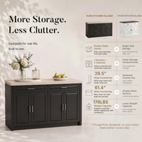Modern Double-Sided Kitchen Island with Storage and Seating Space-Black