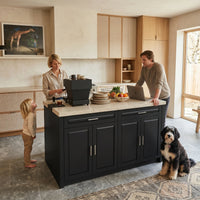 Modern Double-Sided Kitchen Island with Storage and Seating Space-Black