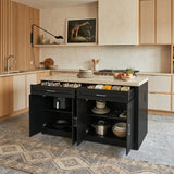 Modern Double-Sided Kitchen Island with Storage and Seating Space-Black
