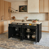 Modern Double-Sided Kitchen Island with Storage and Seating Space-Black