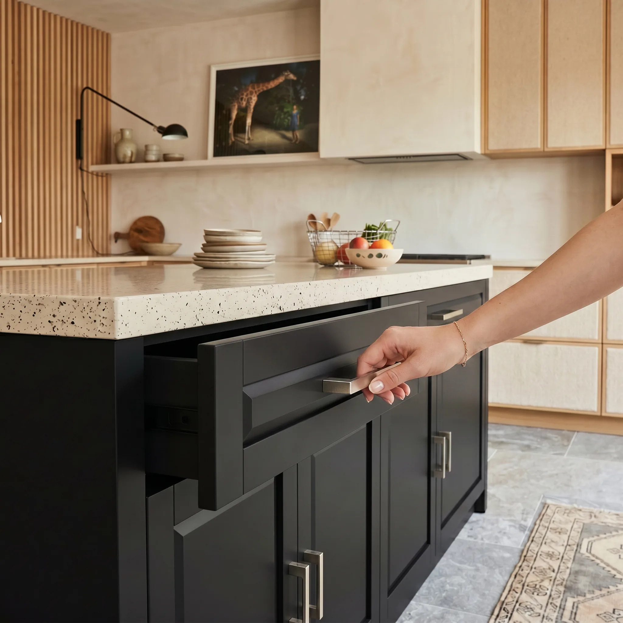 Modern Double-Sided Kitchen Island with Storage and Seating Space-Black