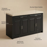 Modern Double-Sided Kitchen Island with Storage and Seating Space-Black