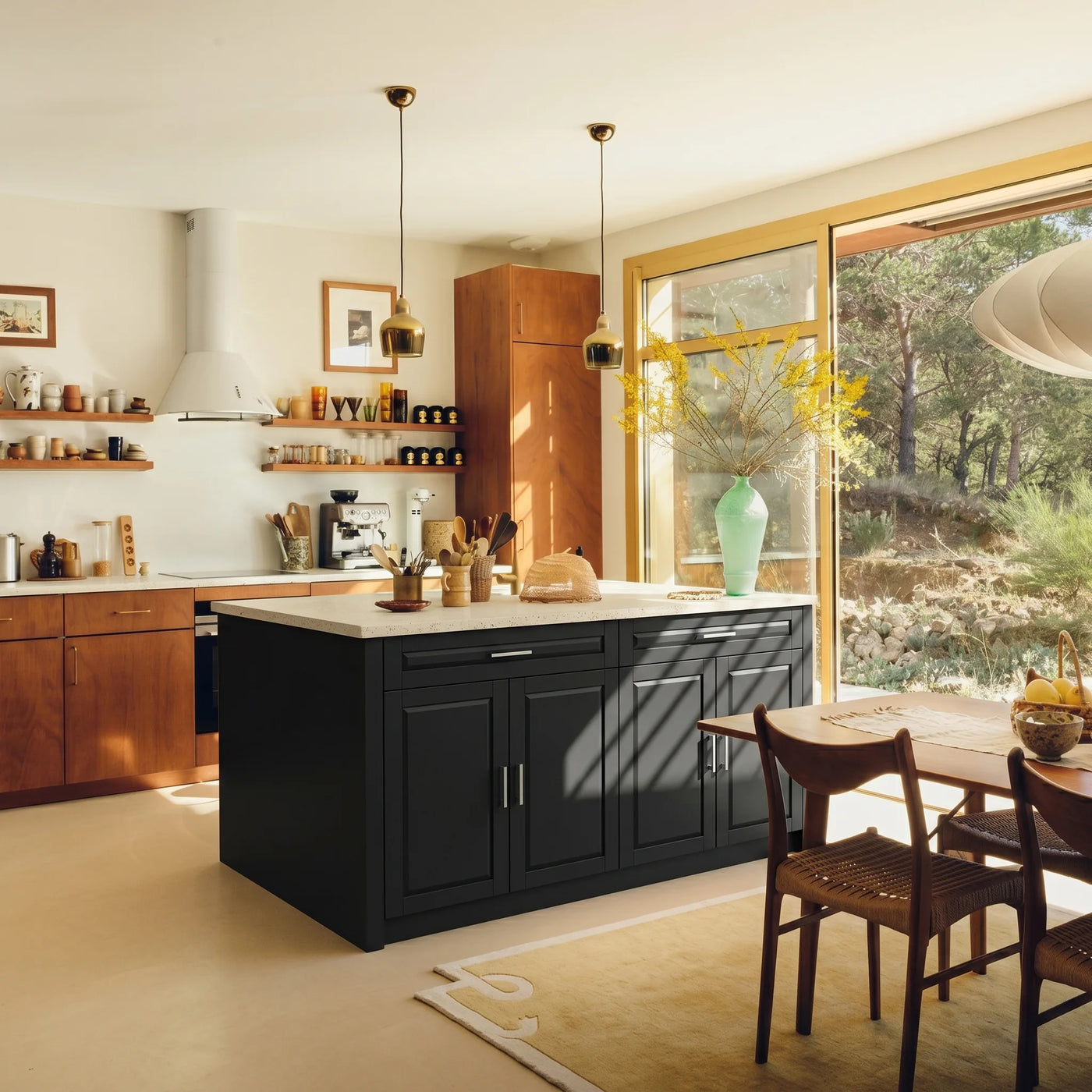 Modern Double-Sided Kitchen Island with Storage and Seating Space-Black