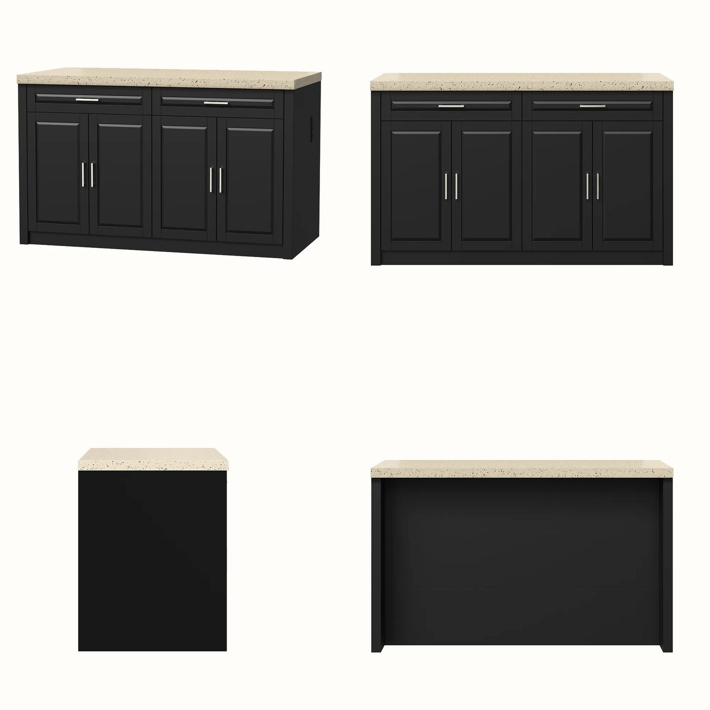Modern Double-Sided Kitchen Island with Storage and Seating Space-Black