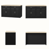 Modern Double-Sided Kitchen Island with Storage and Seating Space-Black
